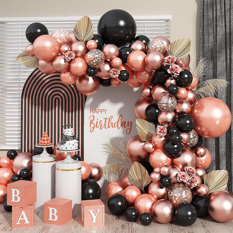 Black Rose Gold Balloon Arch Garland Kit